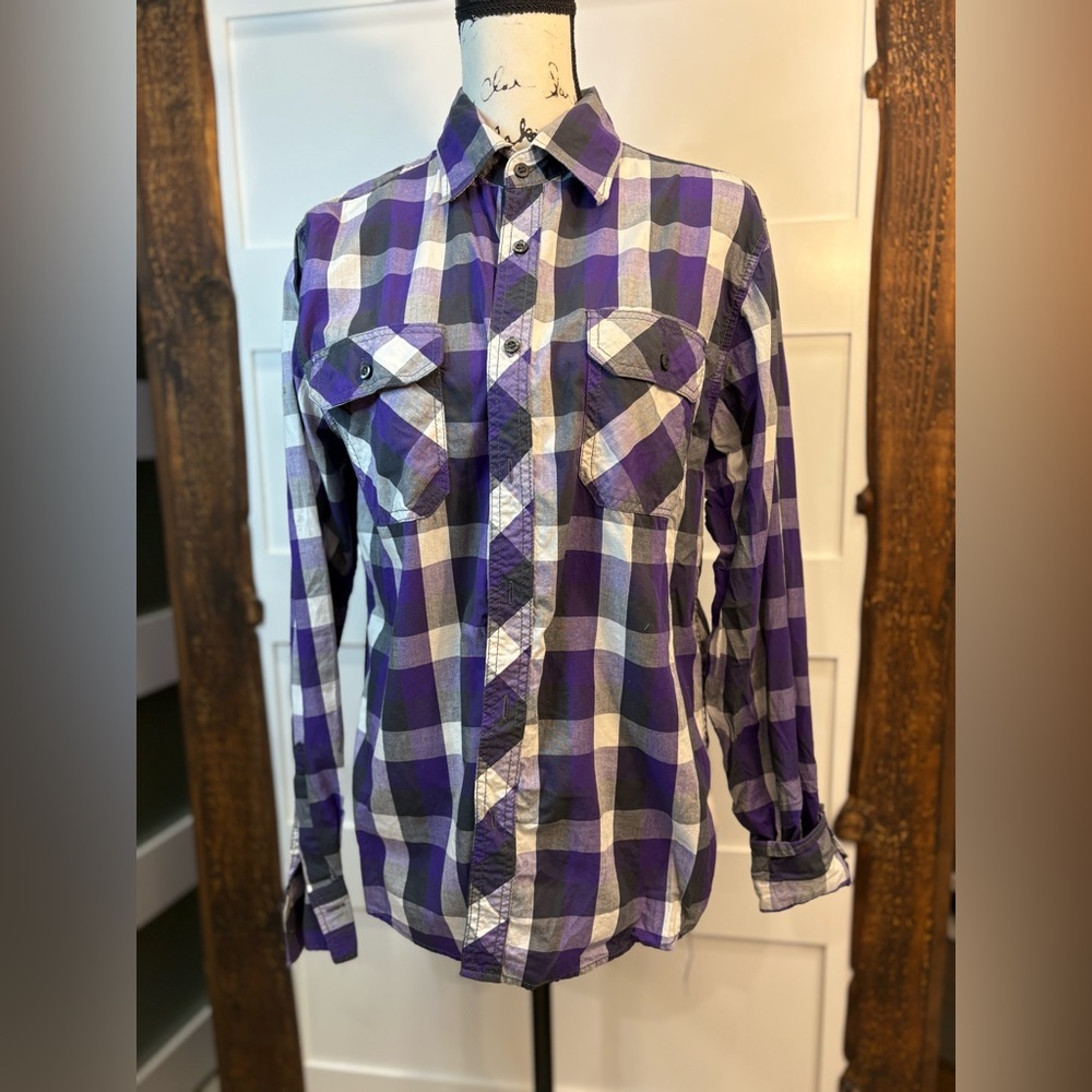 Counter Intelligence Plaid Shirt Women’s Medium Purple 100% Cotton Button Up